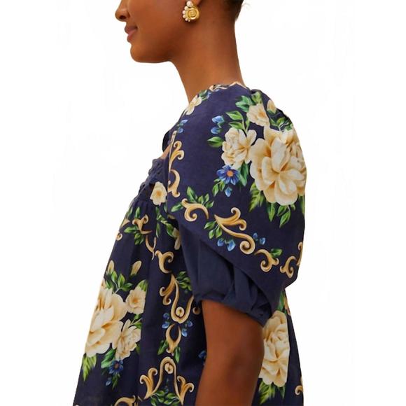 NEW FARM RIO flower tapestry yoke blouse in blue navy - Picture 4 of 5